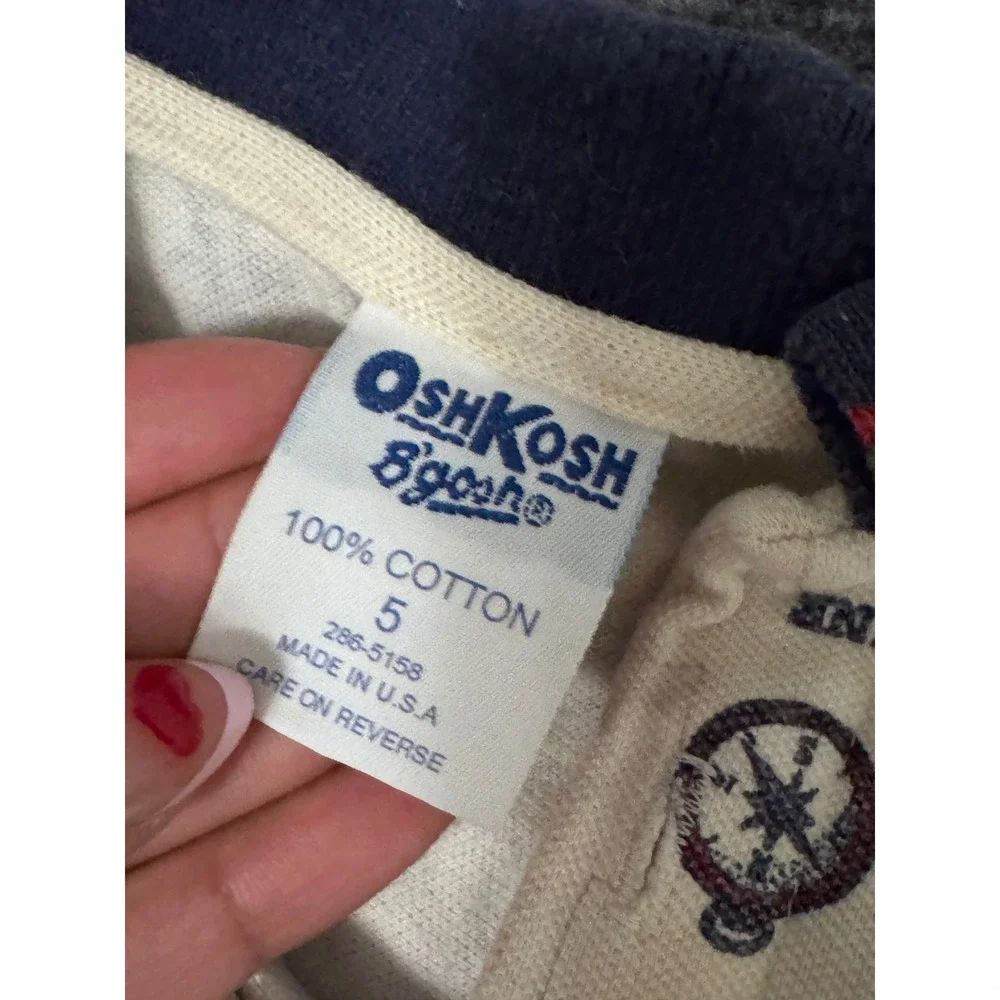 Vintage OshKosh Bgosh Boys 5 Camping Mountain Print‎ Polo Shirt Made in USA a3